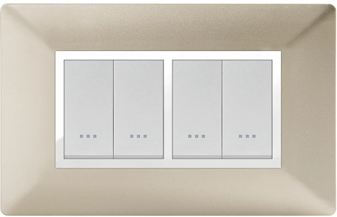 STIEL ALPHA Élégance 4-module rectangular champagne cover plate with chrome trim