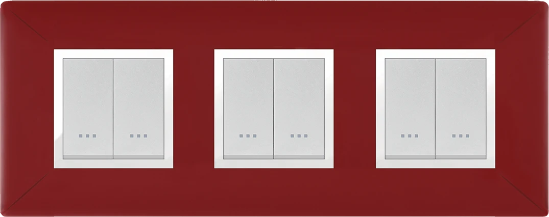STIEL ALPHA Élégance 6-module square burgundy cover plate with chrome trim