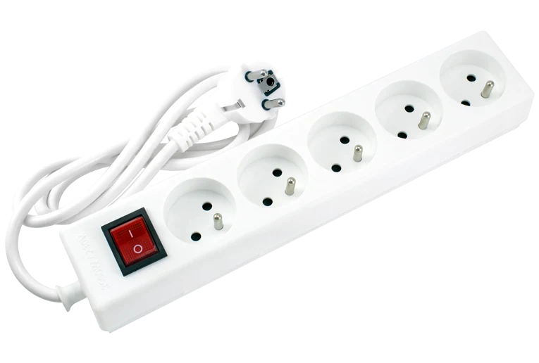 Bloc Multiprises blanc avec Interrupteur - 5 prises - 1.4m STIEL