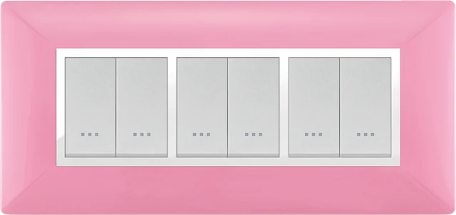 STIEL ALPHA Élégance 6-module rectangular pink cover plate with chrome trim