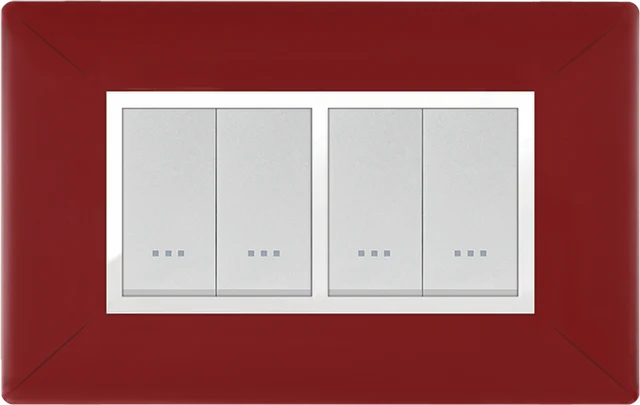 STIEL ALPHA Élégance 4-module rectangular burgundy cover plate with chrome trim