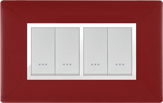 STIEL ALPHA Élégance 4-module rectangular burgundy cover plate with chrome trim