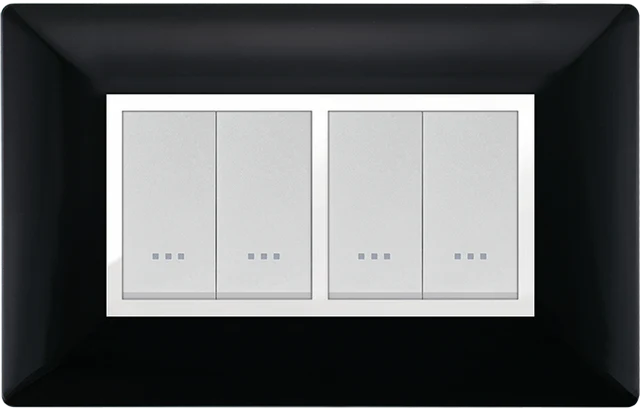 STIEL ALPHA Élégance 4-module rectangular black cover plate with chrome trim