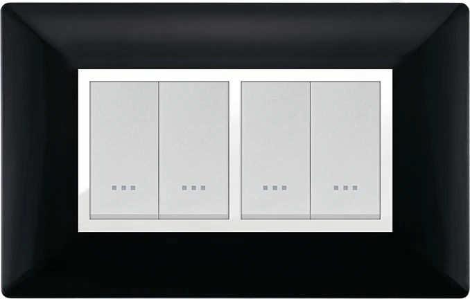 STIEL ALPHA Élégance 4-module rectangular black cover plate with chrome trim