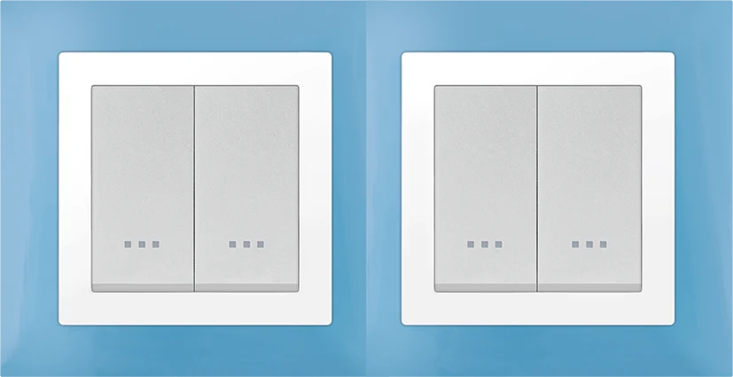 STIEL ALPHA Quadro 4-module square pastel blue cover plate with chrome trim