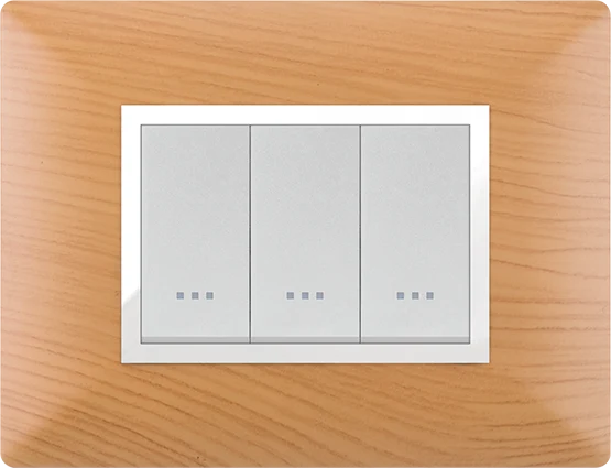 STIEL ALPHA Élégance 3-module rectangular teak wood effect cover plate with chrome trim