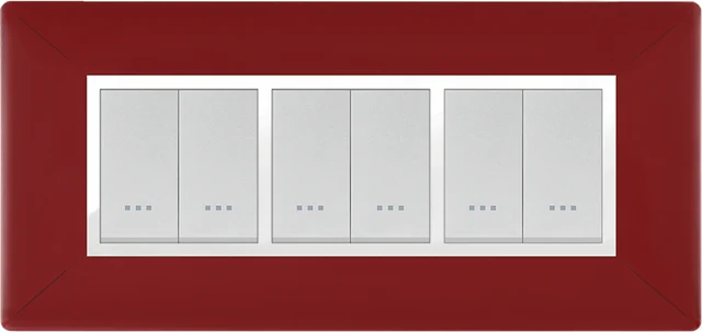STIEL ALPHA Élégance 6-module rectangular burgundy cover plate with chrome trim