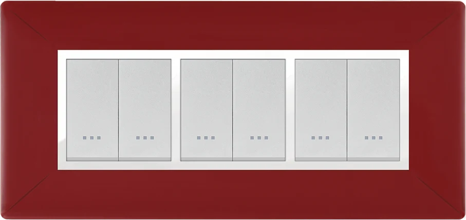 STIEL ALPHA Élégance 6-module rectangular burgundy cover plate with chrome trim