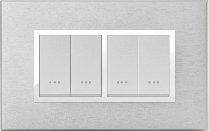 STIEL ALPHA Prestige 4-module rectangular brushed anodised aluminium cover plate
