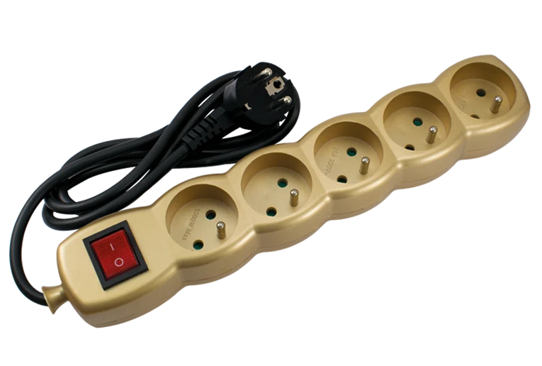 Bloc Multiprises Doré avec Interrupteur - 5 prises STIEL