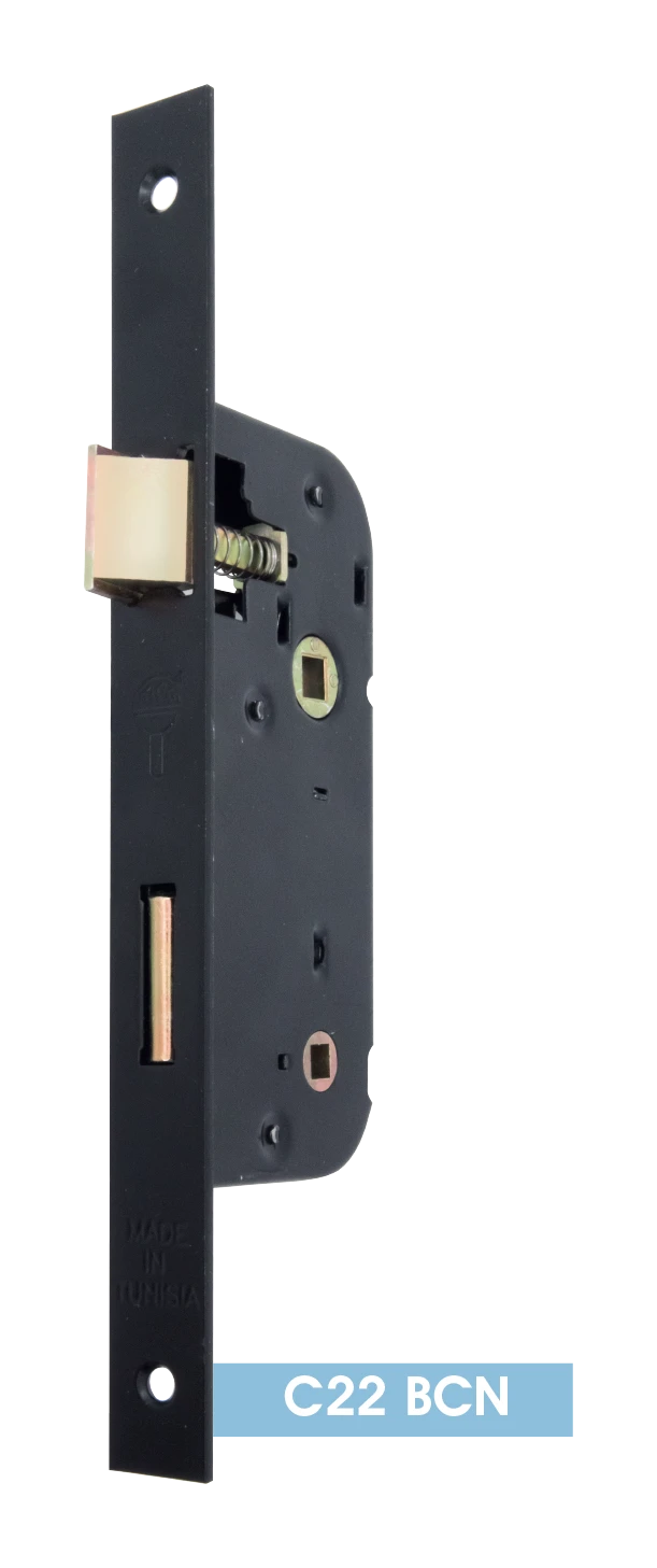 C22 BCN privacy mortise lock — black, square ends