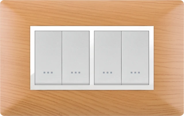 STIEL ALPHA Élégance 4-module rectangular teak wood effect cover plate with chrome trim
