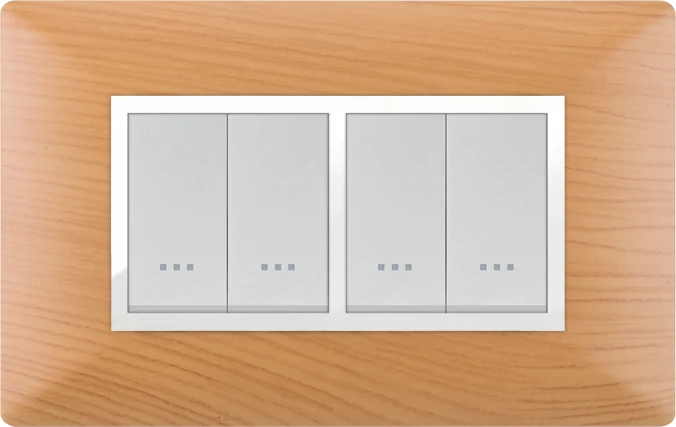 STIEL ALPHA Élégance 4-module rectangular teak wood effect cover plate with chrome trim