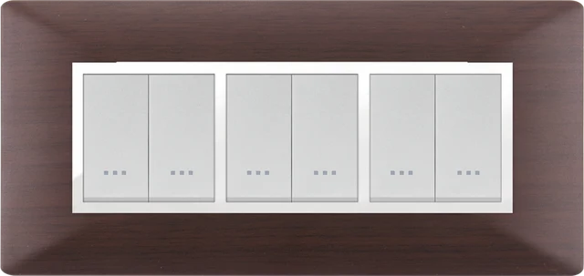 STIEL ALPHA Élégance 6-module rectangular ebony wood effect cover plate with chrome trim
