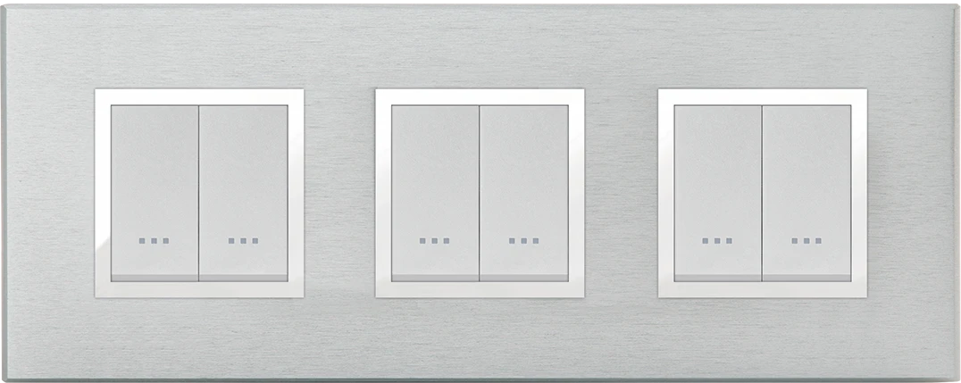 STIEL ALPHA Prestige 6-module square brushed anodised aluminium cover plate