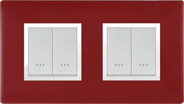 STIEL ALPHA Élégance 4-module square burgundy cover plate with chrome trim