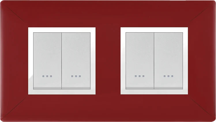 STIEL ALPHA Élégance 4-module square burgundy cover plate with chrome trim
