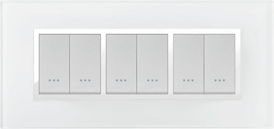 STIEL ALPHA Prestige 6-module rectangular white glass cover plate