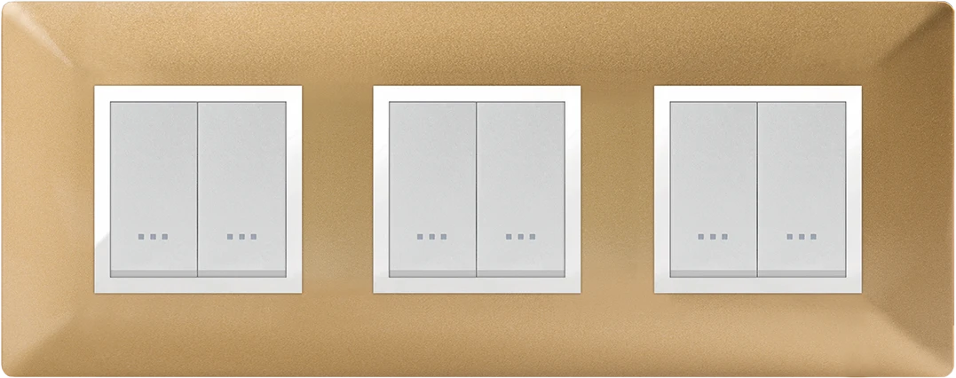 STIEL ALPHA Élégance 6-module square gold cover plate with chrome trim