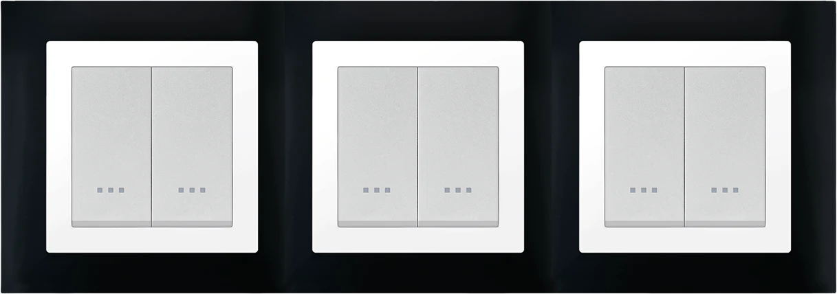 STIEL ALPHA Quadro 6-module square black cover plate with chrome trim