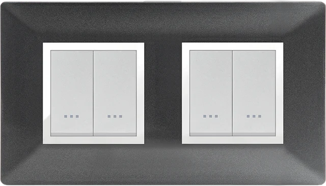 STIEL ALPHA Élégance 4-module square metallic black cover plate with chrome trim