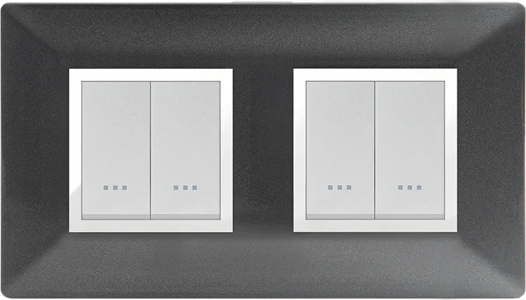 STIEL ALPHA Élégance 4-module square metallic black cover plate with chrome trim