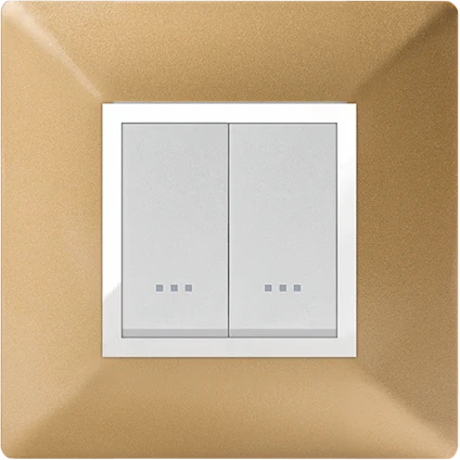 STIEL ALPHA Élégance 2-module square gold cover plate with chrome trim