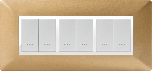 STIEL ALPHA Élégance 6-module rectangular gold cover plate with chrome trim