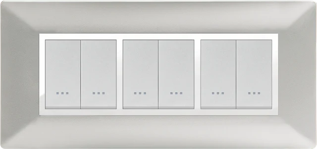 STIEL ALPHA Élégance 6-module rectangular silver cover plate with chrome trim