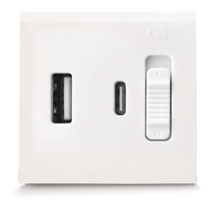 USB charger ultra-fast (PD) 20 W type A+C 2 modules CLARA 43 — SOMEF 431085USB