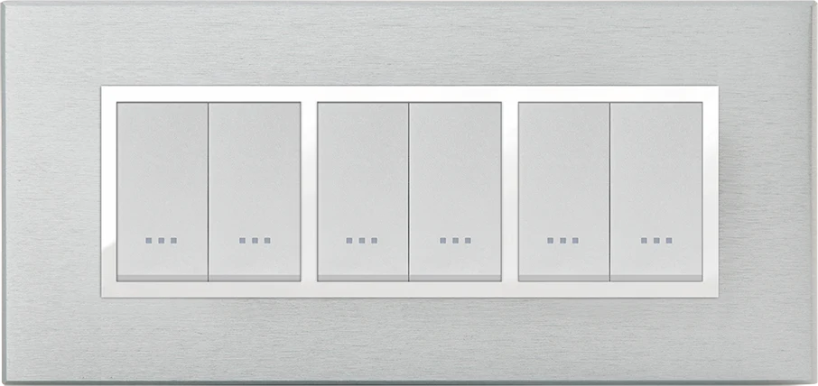 STIEL ALPHA Prestige 6-module rectangular brushed anodised aluminium cover plate