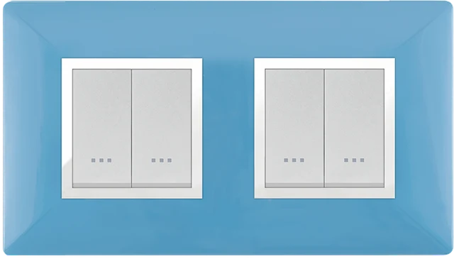 STIEL ALPHA Élégance 4-module square pastel blue cover plate with chrome trim