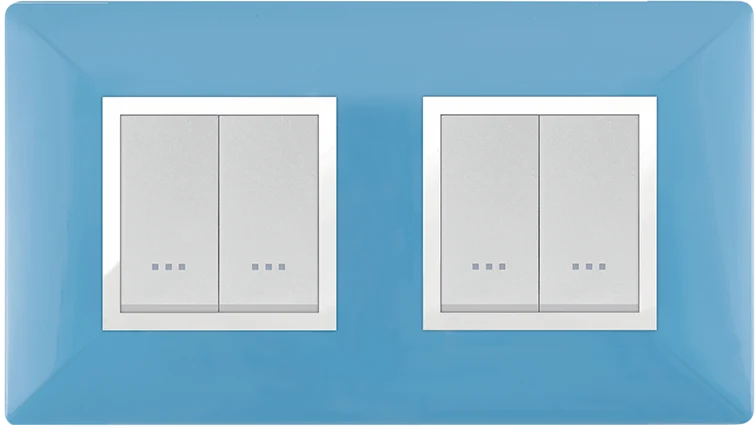 STIEL ALPHA Élégance 4-module square pastel blue cover plate with chrome trim