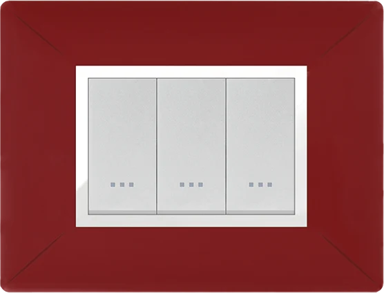 STIEL ALPHA Élégance 3-module rectangular burgundy cover plate with chrome trim