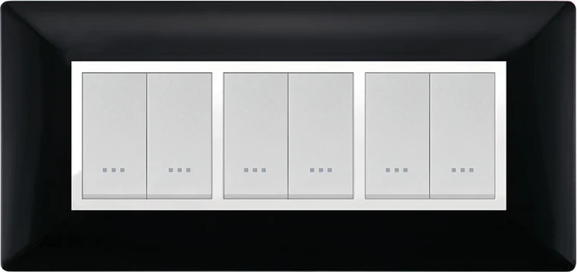 STIEL ALPHA Élégance 6-module rectangular black cover plate with chrome trim