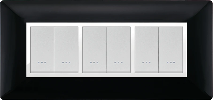 STIEL ALPHA Élégance 6-module rectangular black cover plate with chrome trim