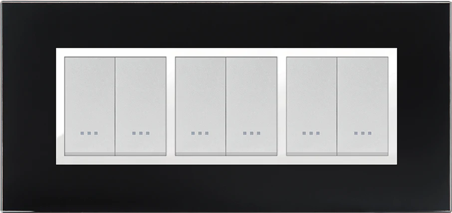 STIEL ALPHA Prestige 6-module rectangular black glass cover plate