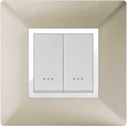 STIEL ALPHA Élégance 2-module square champagne cover plate with chrome trim