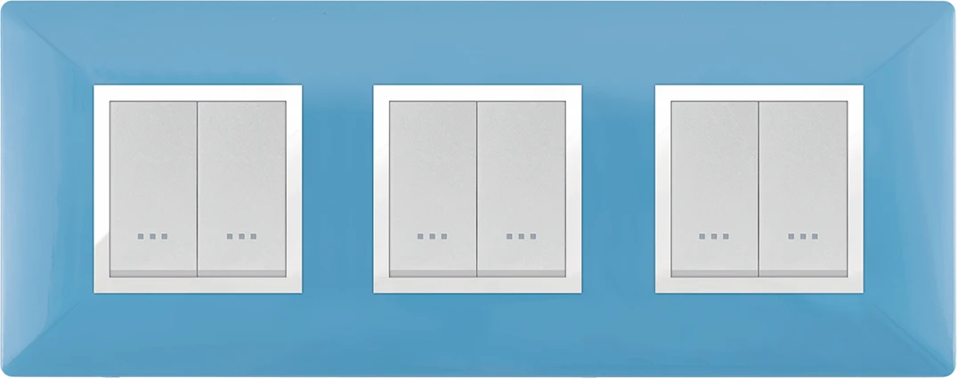 STIEL ALPHA Élégance 6-module square pastel blue cover plate with chrome trim