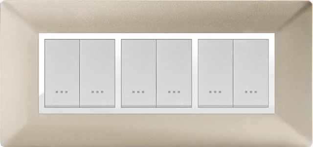 STIEL ALPHA Élégance 6-module rectangular champagne cover plate with chrome trim
