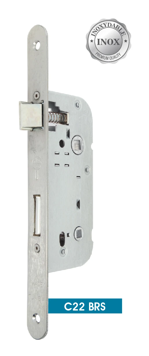 C22 BRS privacy mortise lock — satin, rounded ends