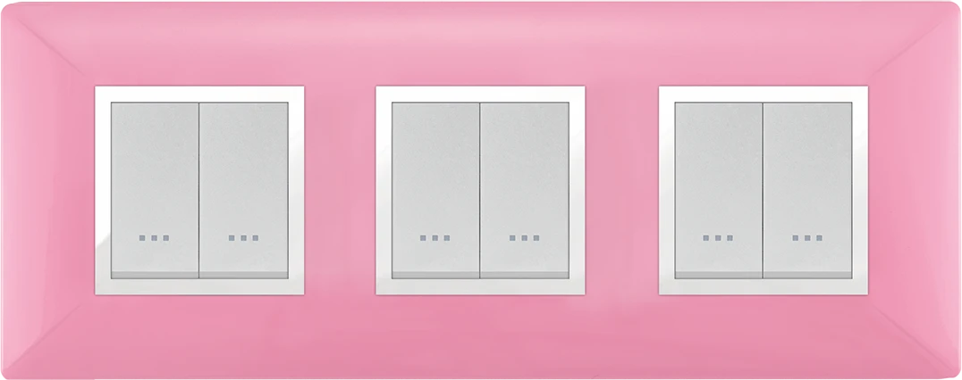 STIEL ALPHA Élégance 6-module square pink cover plate with chrome trim