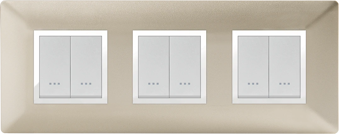 STIEL ALPHA Élégance 6-module square champagne cover plate with chrome trim