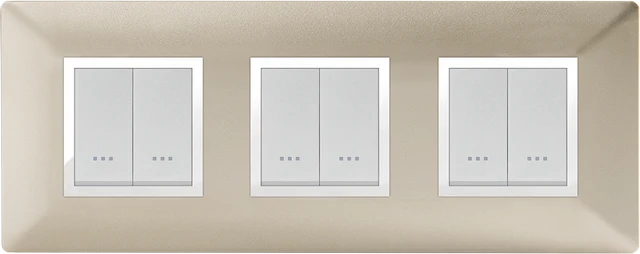 STIEL ALPHA Élégance 6-module square champagne cover plate with chrome trim