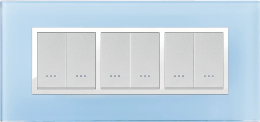 STIEL ALPHA Prestige 6-module rectangular azure blue glass cover plate