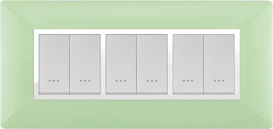 STIEL ALPHA Élégance 6-module rectangular anise green cover plate with chrome trim