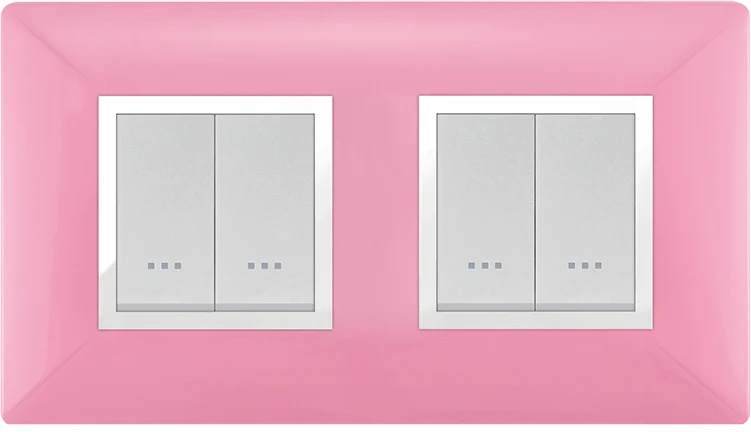 STIEL ALPHA Élégance 4-module square pink cover plate with chrome trim