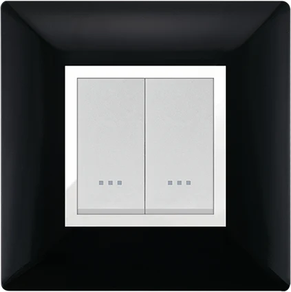 STIEL ALPHA Élégance 2-module square black cover plate with chrome trim