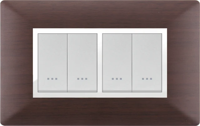 STIEL ALPHA Élégance 4-module rectangular ebony wood effect cover plate with chrome trim
