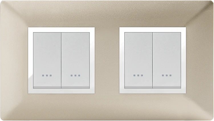 STIEL ALPHA Élégance 4-module square champagne cover plate with chrome trim